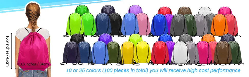 100 Pieces Drawstring Backpack Bulk Sports Drawstring Bags Gym Cinch Bag Polyester Drawstring Bag for Kids Men Women (10 Colors) - product information 2