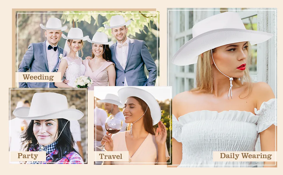 Janmercy 6 Pack Bulk Cowboy Hats Western Cowboy Hat Plain Cowboy Hat with Adjustable Drawstring for Wedding Stage Performance Simple White - product information 5