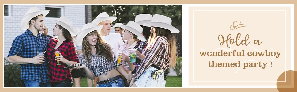Janmercy 6 Pack Bulk Cowboy Hats Western Cowboy Hat Plain Cowboy Hat with Adjustable Drawstring for Wedding Stage Performance Simple White - product information 6