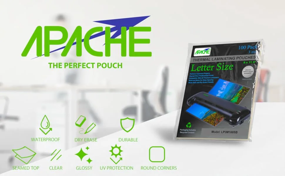Apache Laminating Pouches 3 mil for 8.5 x 11 inch Letter Size Paper 9 x 11.5 inch Sheets 100 Pack 3mil Letter 100 Pack - apache laminating pouch letter size best quality 3mil thickness