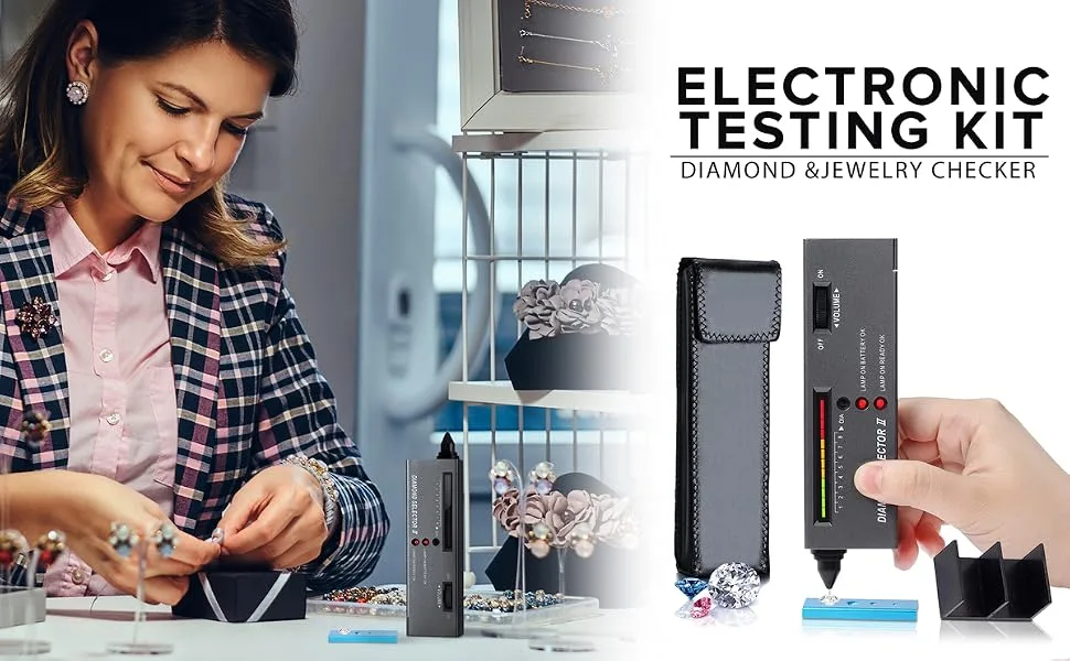 Diamond Checker Tool Electronic Kit - Gem Tester Electronic Pole Identifier Gemstone Jewelry Led Pen Tester with Case - Diamond Tester Professional Precious Metal Verifier Detector Diamond - diamond tester gold tester diamond tester professional jewelry tools diamond tester pen