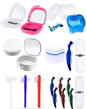 Mckkor Denture Bath Box Cup (2 Pack) - No-Leak Denture case Retainer Cleaning Box Retainer Case Clear Braces & retainer case (transparent grey transparent pink) grey_pink - Denture Brush Retainer Case, Denture Case,
