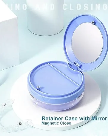 Alliph Traveling Retainer Case Leak Proof Denture Bath Case with Basket Cute Retainer Clean Case Retainer Holder with Mirror and 1 Removal Tool (Green Blue) Bluegreen - denture cups for soaking dentures