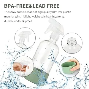 HOMBYS Empty Clear Glass Spray Bottles with Silicone Sleeve Protection - Refillable 16 oz Containers - 2 Pack Green Blue 2PCS - product information 14