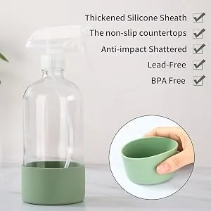 HOMBYS Empty Clear Glass Spray Bottles with Silicone Sleeve Protection - Refillable 16 oz Containers - 2 Pack Green Blue 2PCS - product information 16
