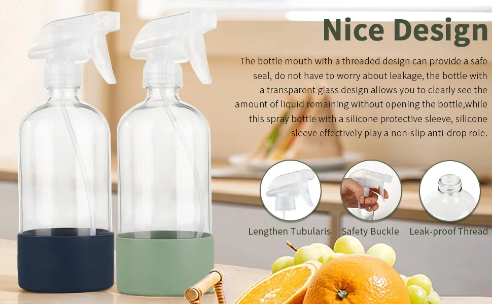 HOMBYS Empty Clear Glass Spray Bottles with Silicone Sleeve Protection - Refillable 16 oz Containers - 2 Pack Green Blue 2PCS - product information 20