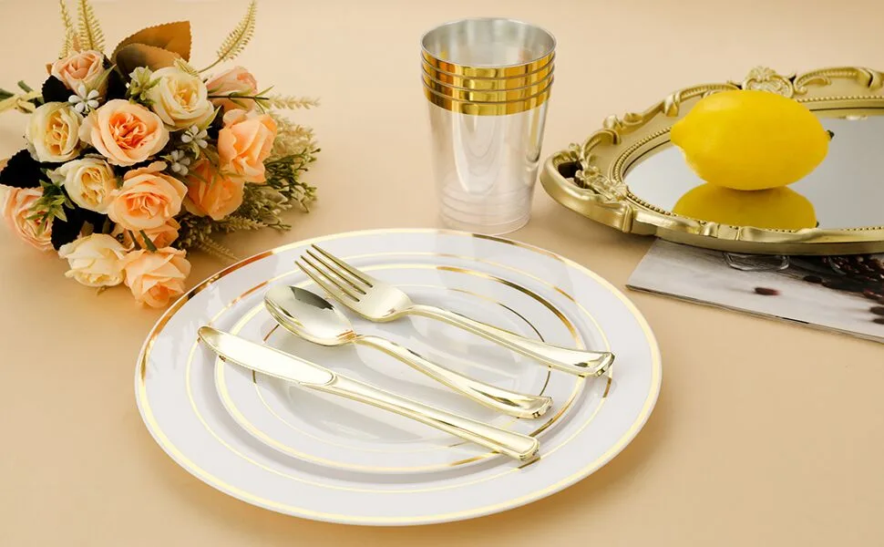 N9R 72Pcs Gold Plastic Forks Solid Durable and Heavy Duty Plastic Forks Perfect Utensils for Parties Weddings and other Formal Events Gold-72Pack - 970*600