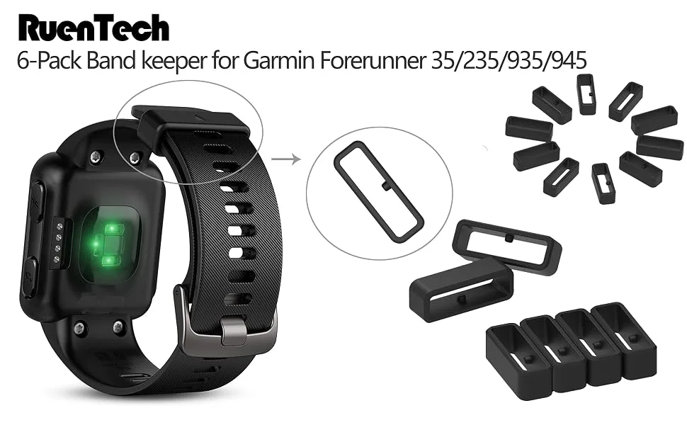 6-Pack Fastener Rings Compatible with Garmin Forerunner 35/235/735XT for Forerunner 945/935 Band Keeper Silicone Replacement Watch Band Loop/Holder/Retainer - 22MM LOOP