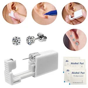4 Pack Ear Piercing Gun Kit SLVIEKAE Disposable Ear Piercing Gun with Silver Earring Studs Safety Ear Piercing Gun Kit Tool (3mm) - 4 Pack Ear Piercing Gun Kit