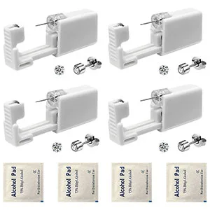 4 Pack Ear Piercing Gun Kit SLVIEKAE Disposable Ear Piercing Gun with Silver Earring Studs Safety Ear Piercing Gun Kit Tool (3mm) - 4 Pack Ear Piercing Gun Kit 4mm