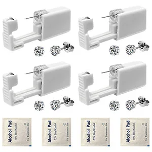 4 Pack Ear Piercing Gun Kit SLVIEKAE Disposable Ear Piercing Gun with Silver Earring Studs Safety Ear Piercing Gun Kit Tool (3mm) - 4 Pack Ear Piercing Gun Kit 5mm