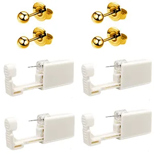 4 Pack Self Ear Piercing Gun Disposable Self Ear Piercing Gun Kit with Earring Studs Safety Ear Piercing Gun Kit Tool (LightGrey) - product information 10