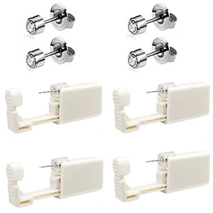 4 Pack Self Ear Piercing Gun Disposable Self Ear Piercing Gun Kit with Earring Studs Safety Ear Piercing Gun Kit Tool (LightGrey) - product information 12