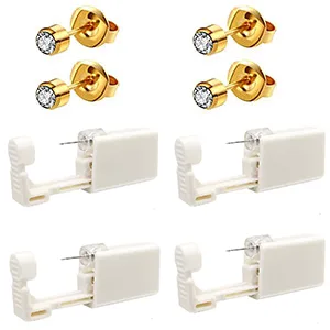 4 Pack Self Ear Piercing Gun Disposable Self Ear Piercing Gun Kit with Earring Studs Safety Ear Piercing Gun Kit Tool (LightGrey) - product information 13