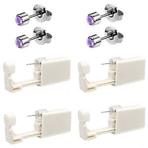 4 Pack Self Ear Piercing Gun Disposable Self Ear Piercing Gun Kit with Earring Studs Safety Ear Piercing Gun Kit Tool (LightGrey) - product information 14