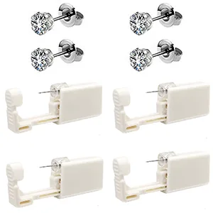 4 Pack Self Ear Piercing Gun Disposable Self Ear Piercing Gun Kit with Earring Studs Safety Ear Piercing Gun Kit Tool (LightGrey) - product information 6