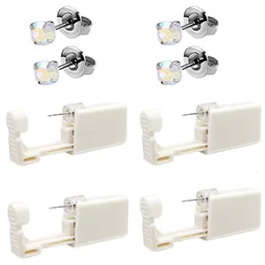 4 Pack Self Ear Piercing Gun Disposable Self Ear Piercing Gun Kit with Earring Studs Safety Ear Piercing Gun Kit Tool (LightGrey) - product information 7