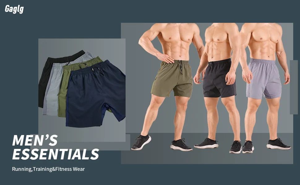 Gaglg Men's 5" Running Shorts 2 Pack Quick Dry Athletic Workout Gym Shorts with Zipper Pockets Medium Black/Green - product information 1