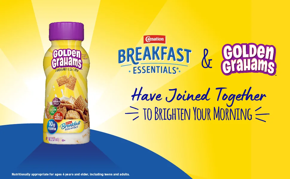 Carnation Breakfast Essentials Flavored Nutritional Drink Golden Grahams 8 FL OZ Bottle (Pack of 24) - Carnation Breakfast Essentials