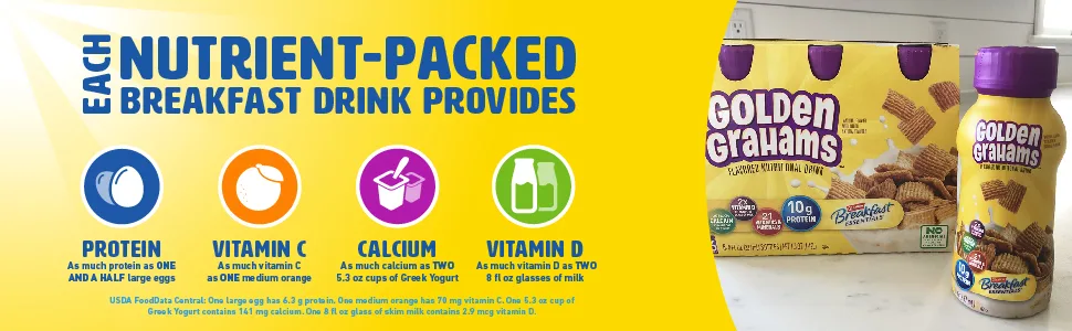 Carnation Breakfast Essentials Flavored Nutritional Drink Golden Grahams 8 FL OZ Bottle (Pack of 24) - Carnation Breakfast Essentials