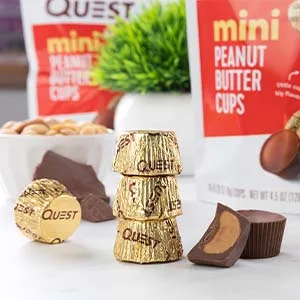 Quest Nutrition Mini Peanut Butter Cups High Protein Low Carb Gluten Free 3 Packs (Each with 16 Cups) - Stack of Mini PB Cups