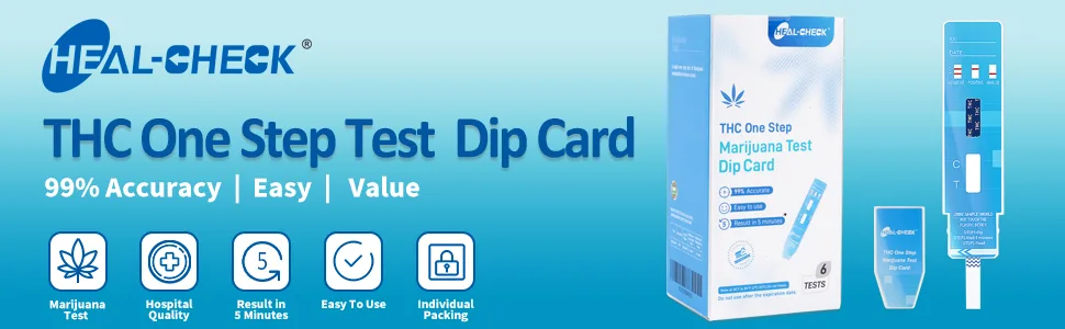 HEAL-CHECK THC One Step Marijuana Test Dip Card Urine Drug Test Kit Use for self-Testing 6 Pack with 6 Free Collection Cups - Marijuana Test