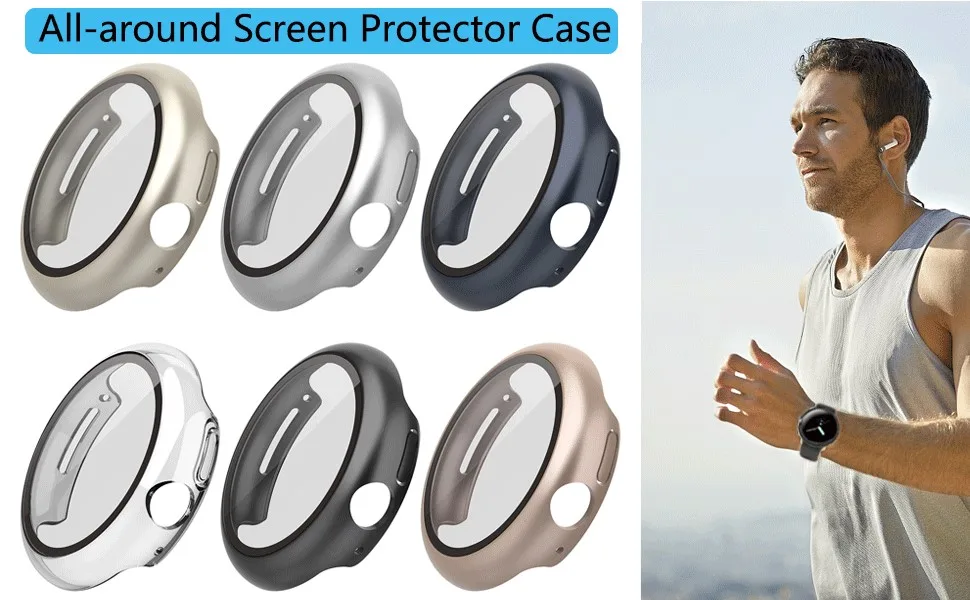 YOYOKIT 2 Pack Screen Protector Compatible with Google Pixel Watch Hard PC Case with Tempered Glass Screen Protector Full Coverage Cover Bumper Accessories for Pixel Smartwatch 2022 Black/Clear - google pixel watch case