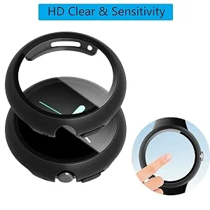 YOYOKIT 2 Pack Screen Protector Compatible with Google Pixel Watch Hard PC Case with Tempered Glass Screen Protector Full Coverage Cover Bumper Accessories for Pixel Smartwatch 2022 Black/Clear - google pixel watch case