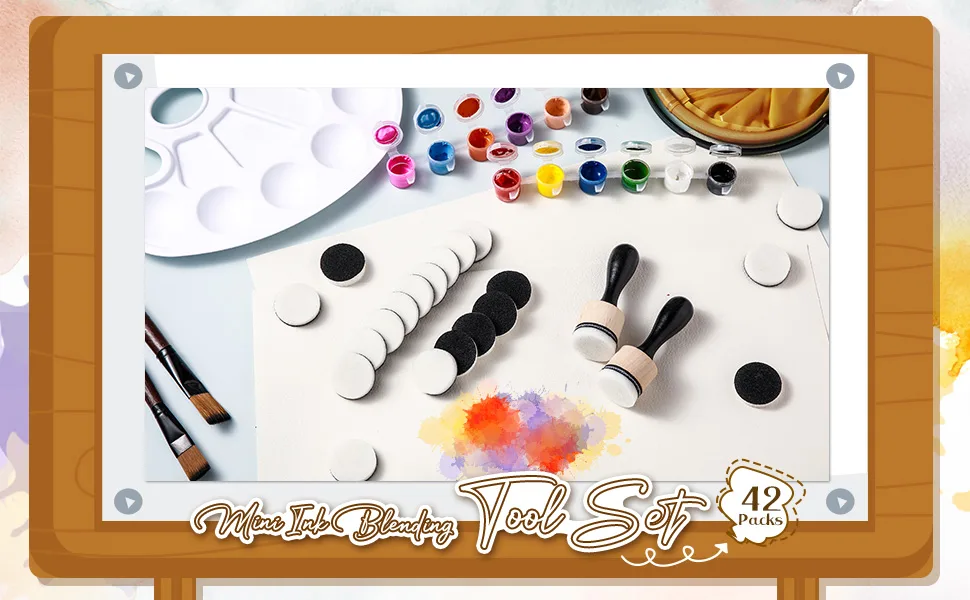 42 Packs Mini Ink Blending Tool Set Include 2 Pcs Round Alcohol Ink Mini Applicator Tools and 40 Pcs Replacement Foam Pads for Drawing Distressing Blending - product information 2