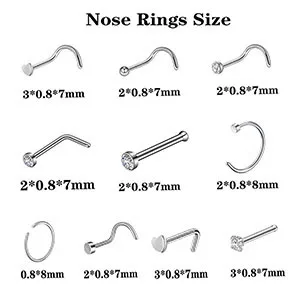 2 Pack Nose Piercing Tool Disposable Safety Portable Nose Piercing Tools Self Nose Piercing Kit with 10 Pcs Free Nose Rings Piercing Jewelry (Silver) - 2 Pack Nose Piercing Tool