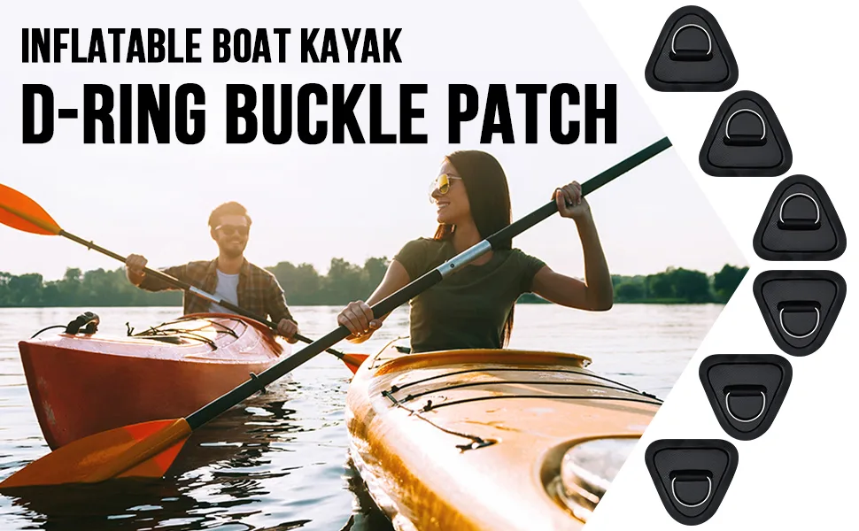 TOBWOLF 6 Pack Stainless Steel D-Ring Patch for Inflatable Boat Kayak Dinghy SUP D-Ring PVC Patch Stand-Up Paddleboard Canoe Rafting Accessories NO Glue Included Triangular -- Black 3.54" / 9cm - Stainless Steel D-Ring Patch Black