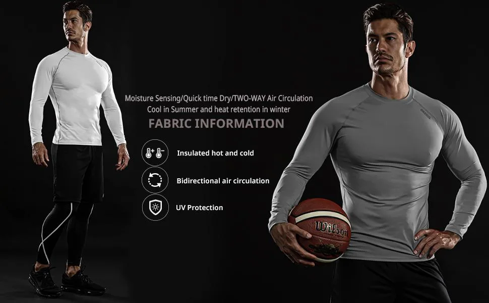 DRSKIN 4 3 or 1 Pack Men's Compression Shirts Top Long Sleeve Sports Baselayer Workout Running Athletic Gym X-Large Round Beige - product information 3