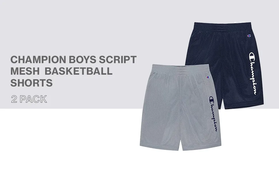 Champion Boys Script Mesh 2 Pack Basketball Shorts Black/Bozetto Blue Small - Champion Boys Script Mesh 2 Pack Basketball Shorts