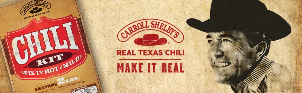 Carroll Shelby's Original Texas Chili Mix Kit 3.65 Ounce Box 8 count - real texas chili header