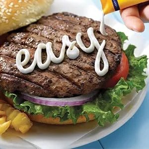 Hellmann's Real Mayonnaise Stick Packets Easy Open Made with 100% Cage Free Eggs Gluten Free 0.38 oz Pack of 210 - Burger with the word