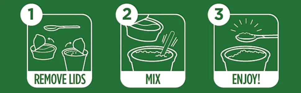 Kitchen & Love Basil Pesto Quinoa Quick Meal 6-Pack | Gluten-Free Ready-to-Eat No Refrigeration Required - directions instructions steps 1 2 3 remove lids mix stir enjoy easy