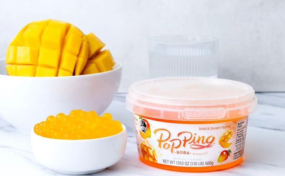 J WAY Bursting Popping Boba Bubble Pearl Variety Set with 3 Flavors Strawberry Mango Passion Fruit - Gift Box 3 Count (Pack of 1) - Mango popping boba