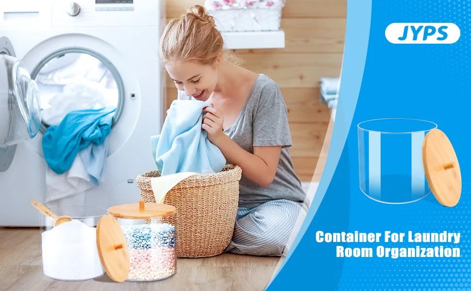 JYPS Laundry Detergent Pods Container for Organizing Plastic Laundry Organization and Storage Bathroom Jar Container for Holding Detergent Detergent Pods Bath Bombs Scent Boosters 1-Pack - laundry room organizer