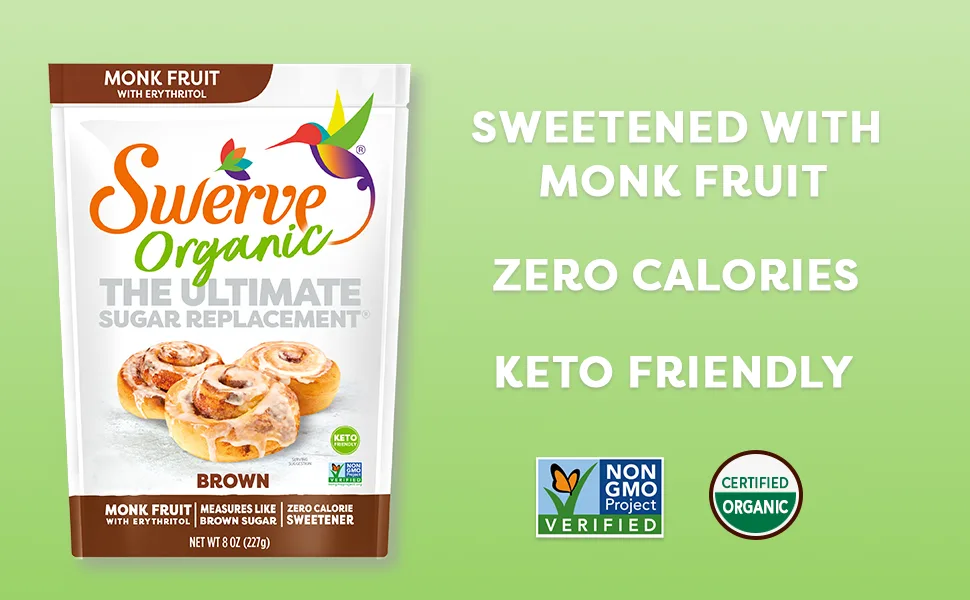 Swerve Organic Monk Fruit Brown Sugar Replacement Sweetener 8 Ounce (Pack of 2) - Swerve