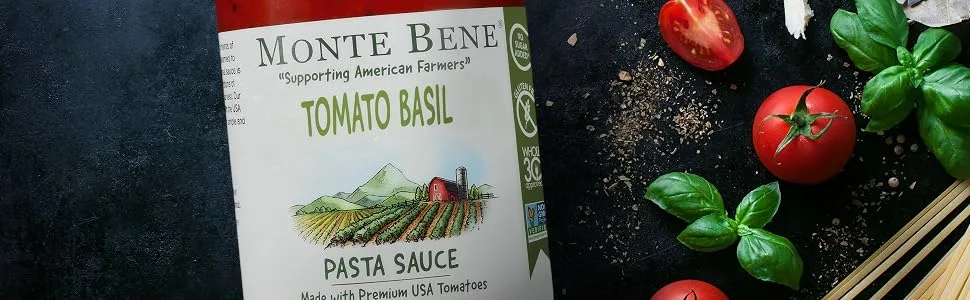 Monte Bene - Tomato Basil Pasta Sauce - 24 oz (Pack of 3) - Non GMO Gluten Free No Sugar Added - Monte Bene jar