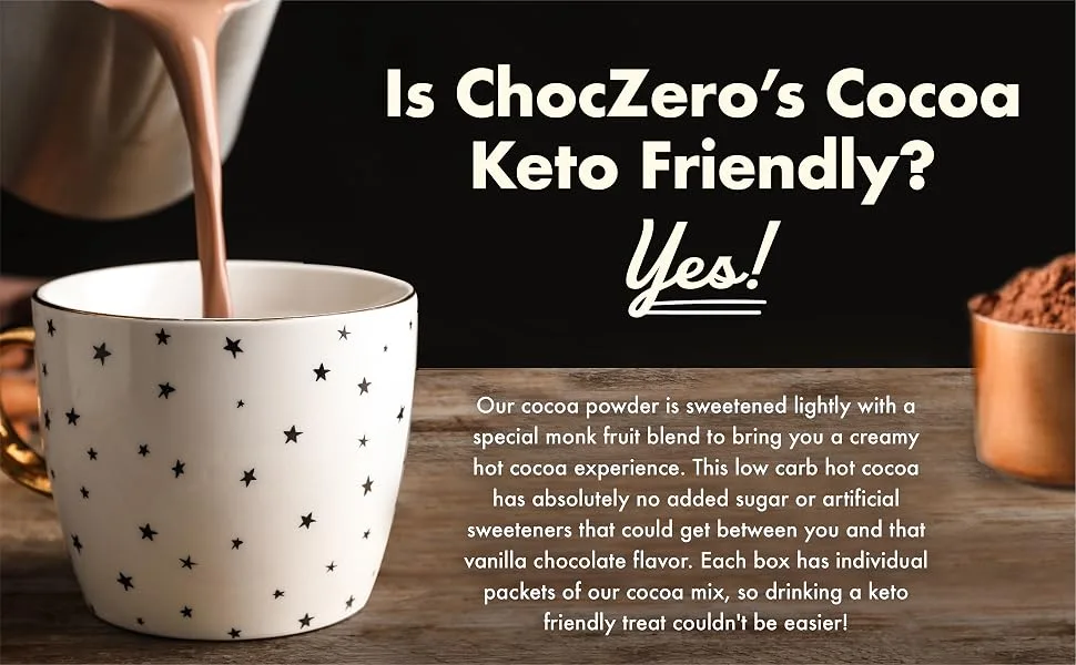 ChocZero Keto Hot Cocoa Instant Mix - Sugar Free Milk Chocolate Drink - Keto Friendly Low Carb (10 packets 7.5 oz) - Zero Sugar Added Milk Hot Cocoa