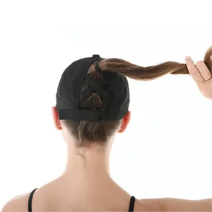 New Upgraded Womens Criss Cross Hat Ponytail Baseball Cap Adjustable High Messy Bun Ponycap Quick Drying Mesh Hats 1 Pack Black - product information 5