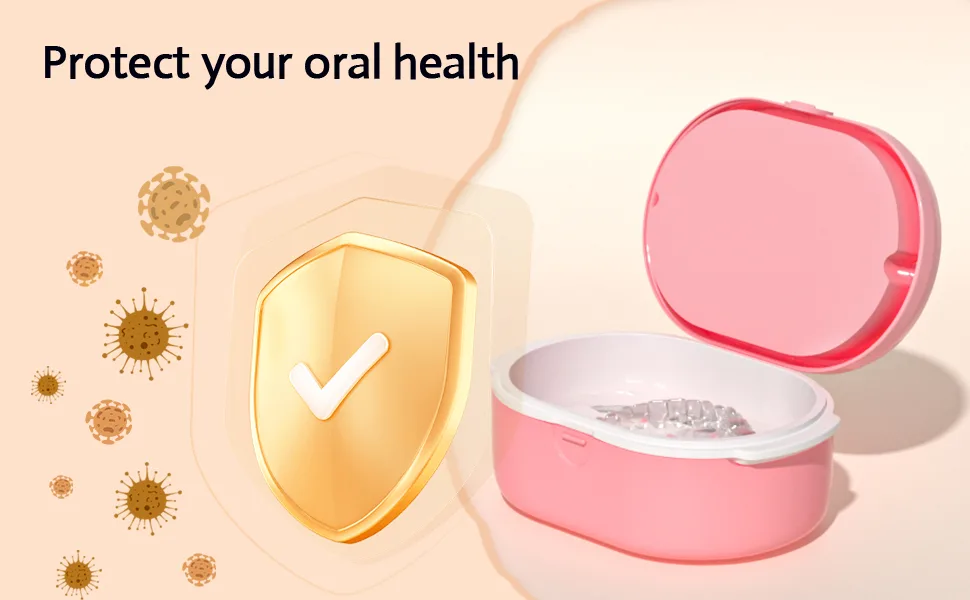Denture Bath Box And Denture Brush Denture&Retainer Set Denture Case with Mirror (Black) - denture cup