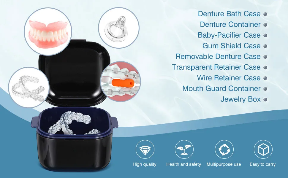 Tofficu Denture Bath Case Cup Box Portable False Teeth Holder Storage Soak Container Orthodontic Retainer Case with Strainer Basket for Travel Cleaning(Blue) - product information 3