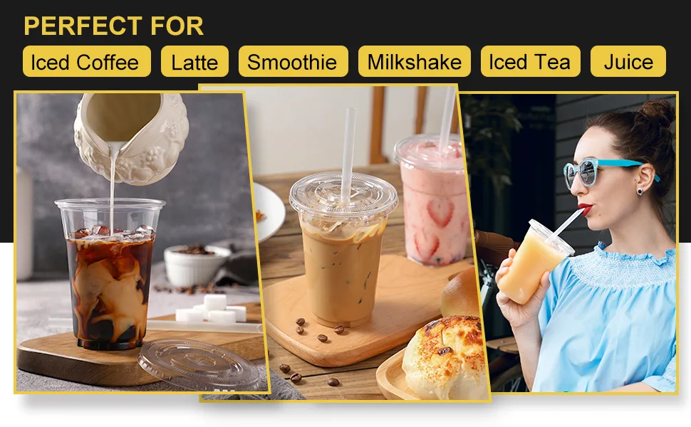 VITEVER 100 Sets - 16oz Plastic Cups with Lids and Straws Disposable Cups for Iced Coffee Smoothie Milkshake Cold Drinks - Clear 16 OZ - product information 3