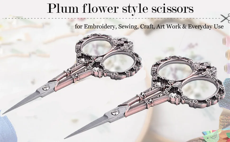 AKOAK 1 Pack Manicure Tools Vintage Plum Style Scissors European Elegant Simple Style Scissors Multi-Functional Stainless Steel Nail Scissors (Rose gold) - Plum flower style scissors
