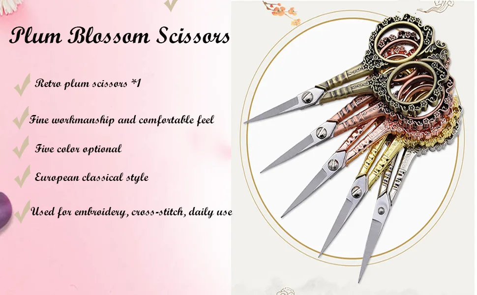 AKOAK 1 Pack Manicure Tools Vintage Plum Style Scissors European Elegant Simple Style Scissors Multi-Functional Stainless Steel Nail Scissors (Rose gold) - Plum flower style scissors