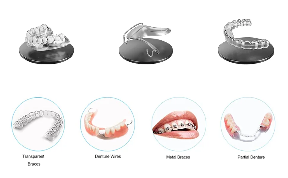 Denture Bath Box Cup Portable Denture Case with Strainer Basket False Teeth Storage Box Holder Retainer case Cleaning Soak Cup With braces chewable tablets and Extractor toothbrus(black) Black bath cup - product information 3