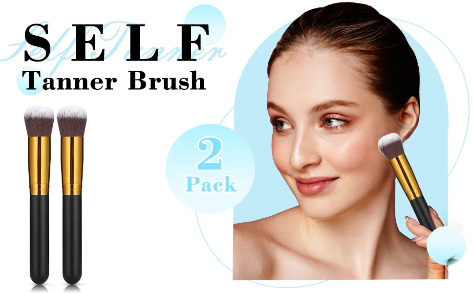 2 Pack Self Tanner Brush Kabuki Foundation Brush Large Sunless Tanning Face Brush Easily Apply Self Tanner to Face and Blend Areas for Men Women (Flat Head) - product information 1
