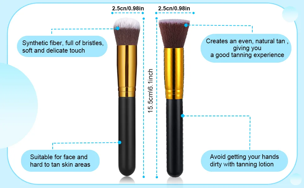 2 Pack Self Tanner Brush Kabuki Foundation Brush Large Sunless Tanning Face Brush Easily Apply Self Tanner to Face and Blend Areas for Men Women (Flat Head) - product information 3